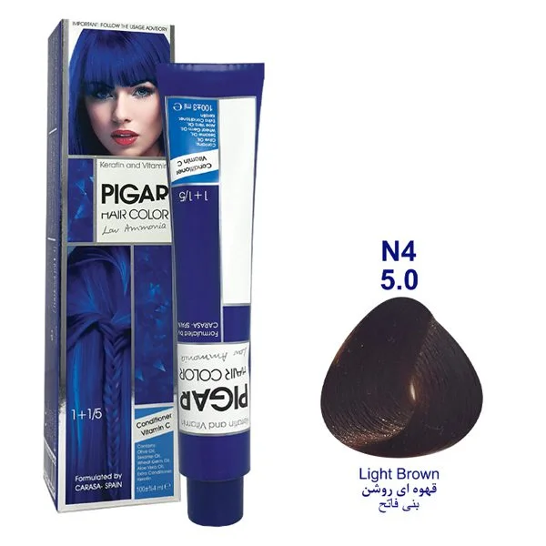 رنگ مو پیگار قهوه ای روشن طبیعی 5.0 N4 pigar