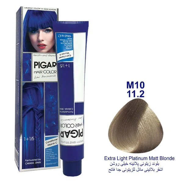 رنگ مو پیگار بلوند زیتونی پلاتینه خیلی روشن شماره 11.2 M10 pigar