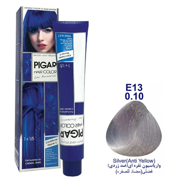 رنگ مو پیگار واریاسیون نقره ای ضد زردی شماره 0.10 E13 Pigar